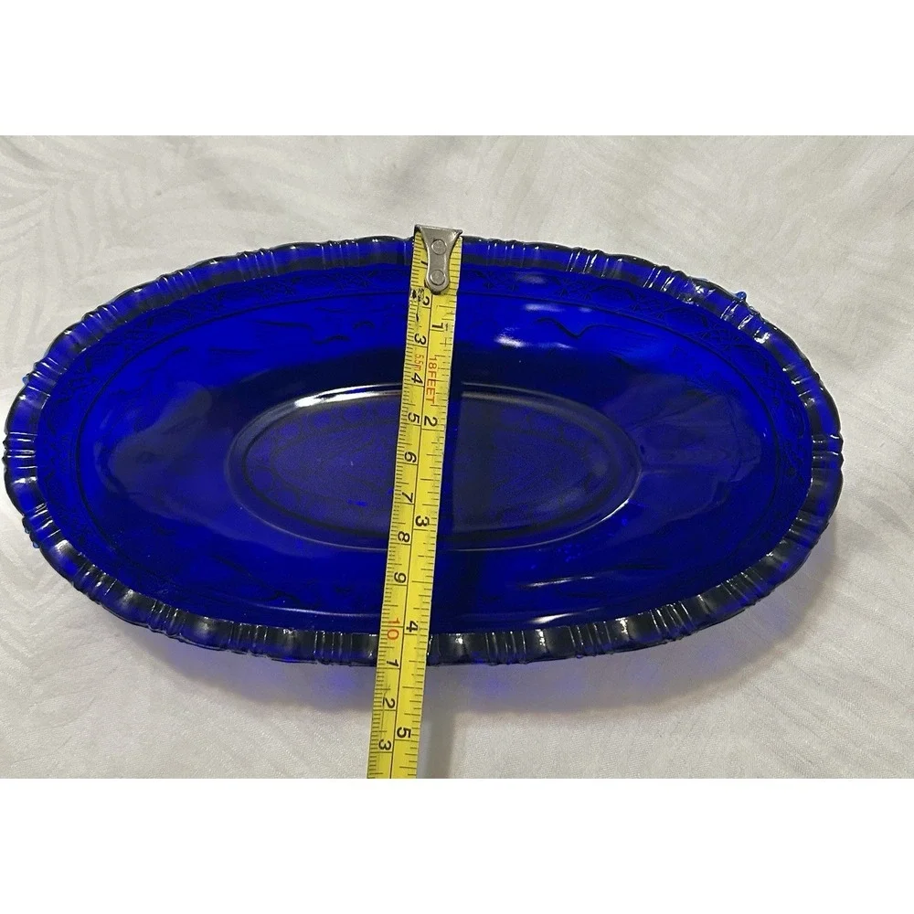 Vintage Tiara Glass Cobalt Blue Bird Berries Dish